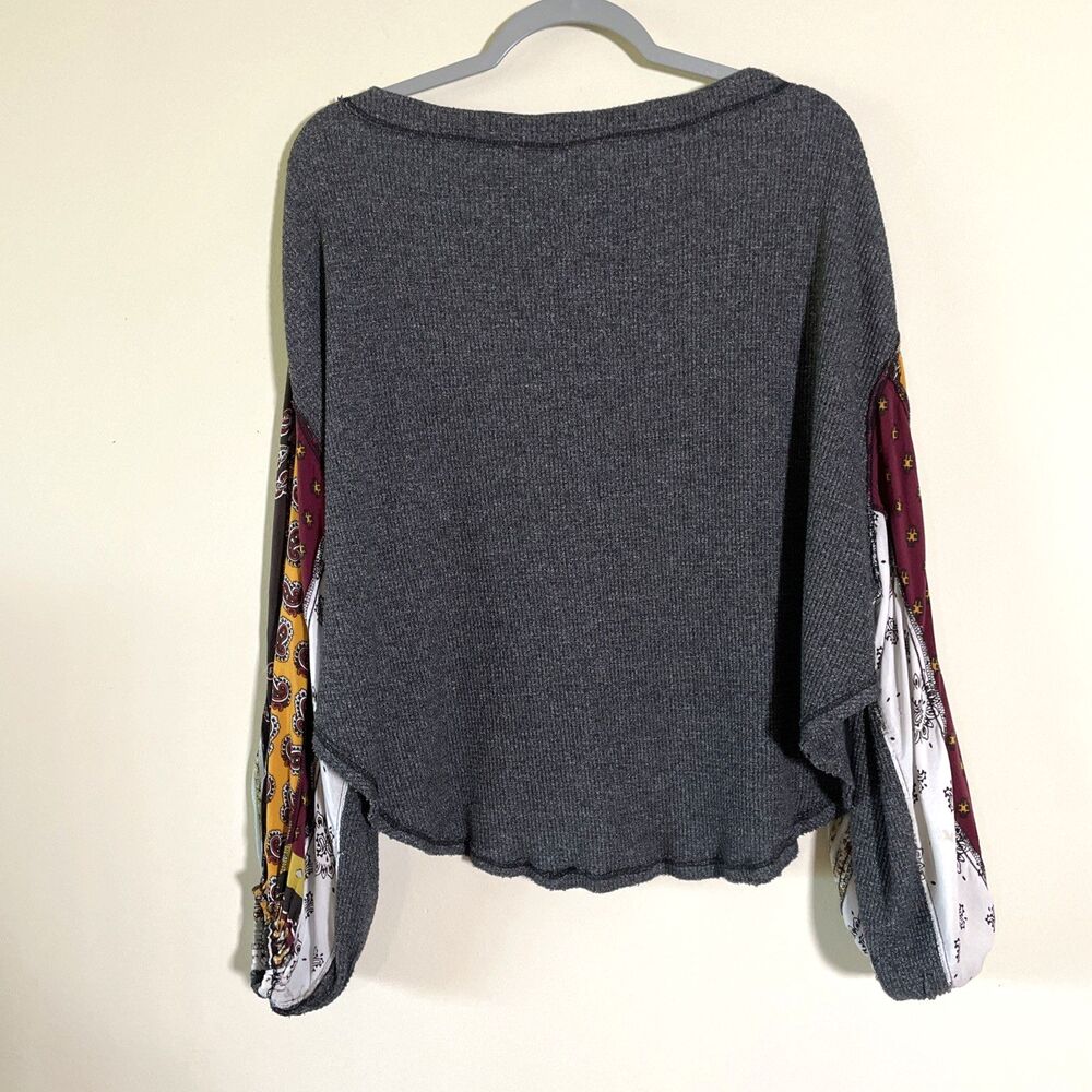 We The Free People Blossom Thermal Top Size Small Pullover Dark Gray Boho - Picture 3 of 10